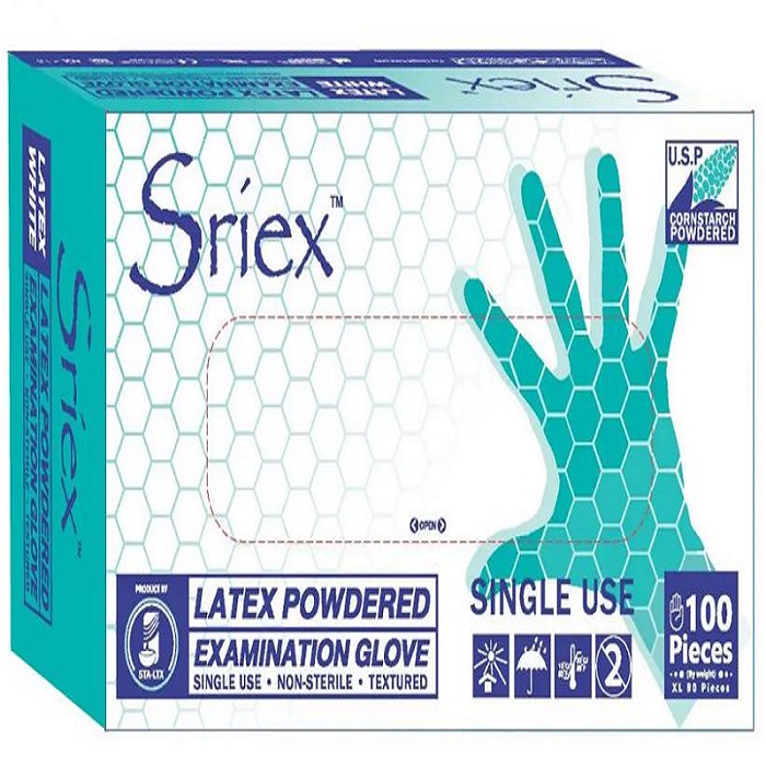 دستکش نظافت لاتکس مدل sriex medium بسته 100 عددی
